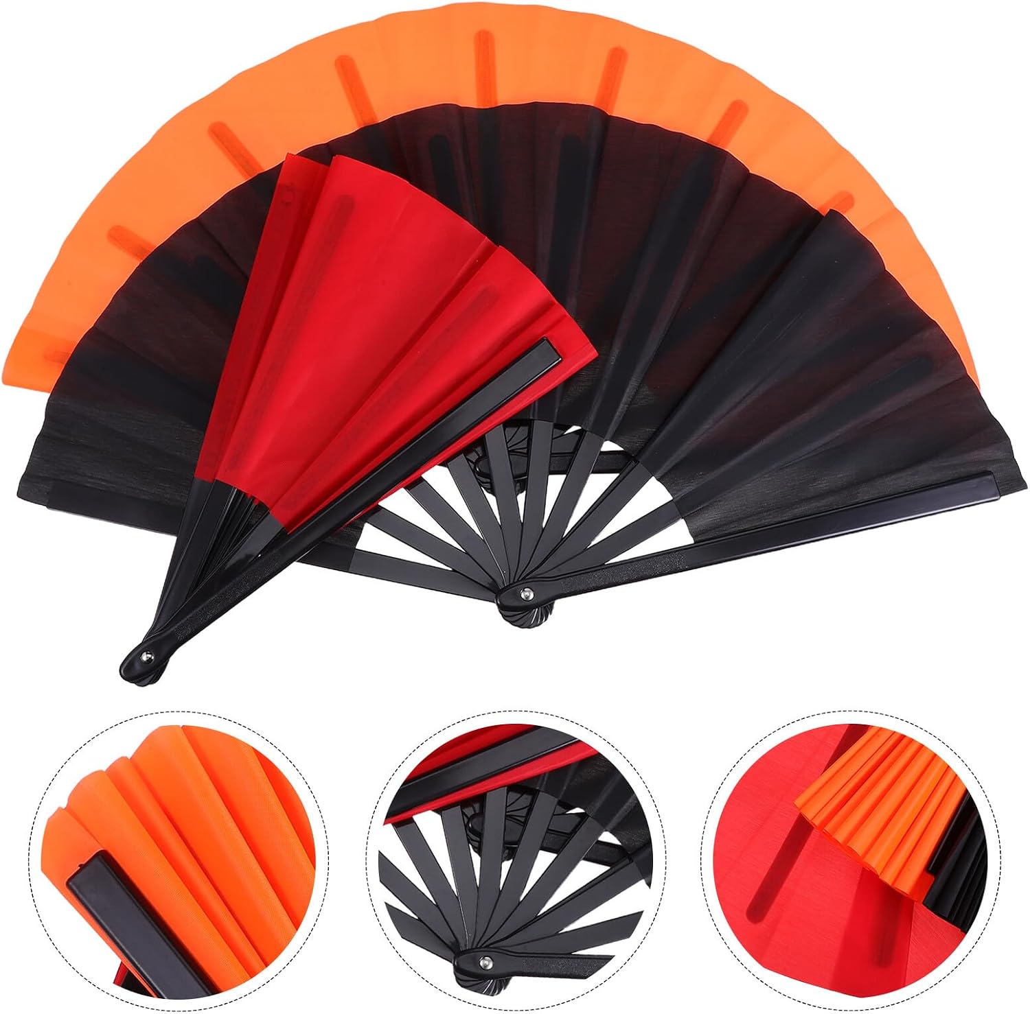 Hemoton Tai Chi Kung Fu Dance Fans 3pcs Foldable Chinese Traditional Fabric Fans with Plastic Ribs for Martial Arts Line Dancing and Fitness Events with Carrying Bag Red Black Orange