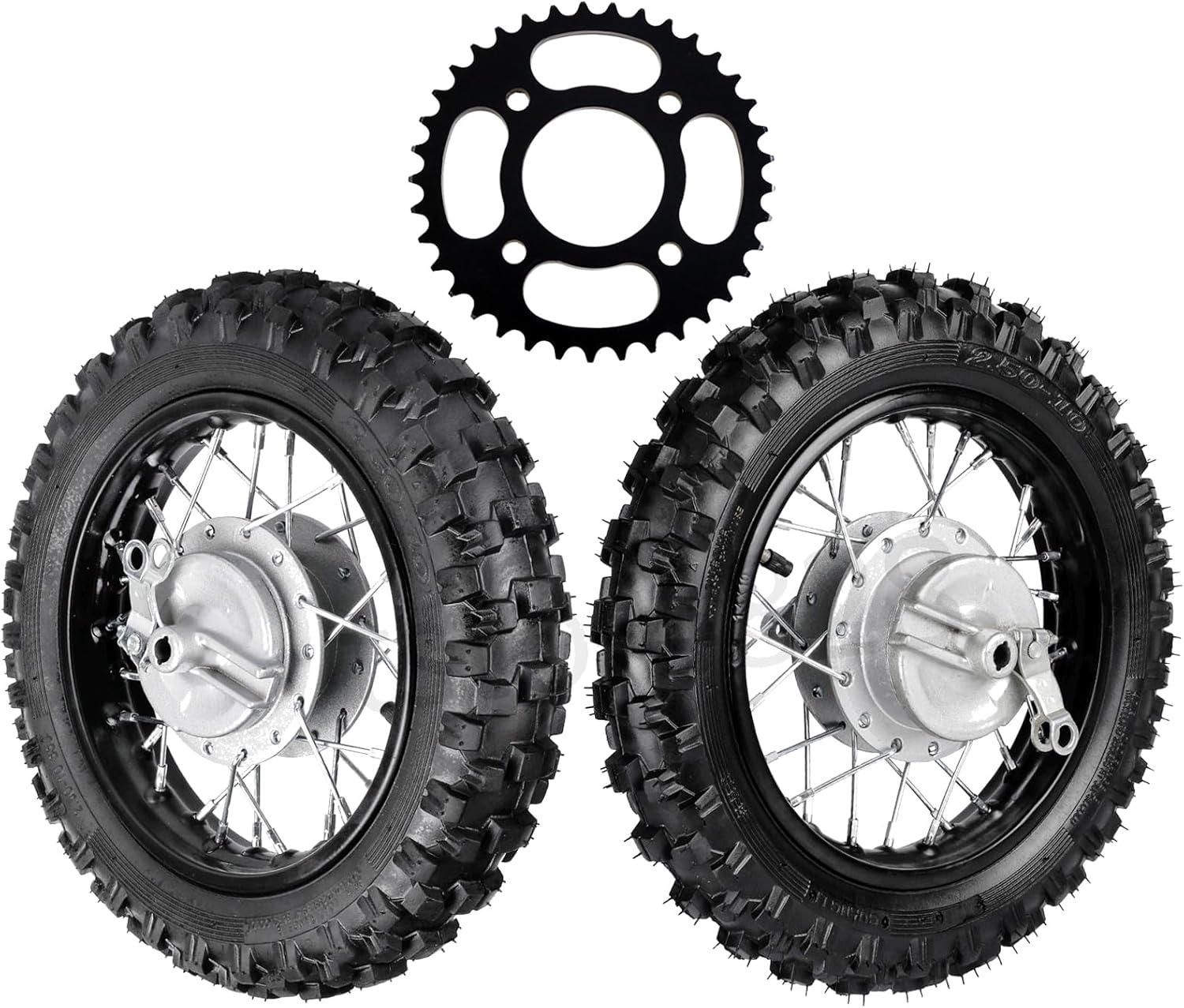 10" Dirt Bike Tire Wheel Rim Kit, 2.50-10 Tire on 1.4x10 Rim, Front & Rear, 12mm Bearing, Drum Brake for Offroad Motorcycle CRF50 XR50 50cc SSR TTR50 PW50 Apollo Taotao Thumpstar 50cc 70cc 110cc