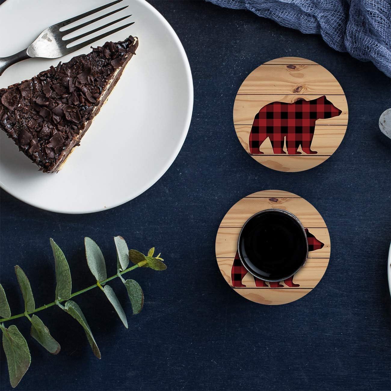 Super Big Clearance! 8-Piece Set Ceramic Coasters for Drinks,Red Buffalo Check Plaid Bear Print Wood Unique Absorbent Round Ceramics Cork Backed Cup Mat for Home/Housewarming Gift Product Deal 8-Piece Set Ceramic Coasters for Drinks,Red Buffalo Check Plaid Bear Print Wood Unique Absorbent Round Ceramics Cork Backed Cup Mat for Home/Housewarming Gift