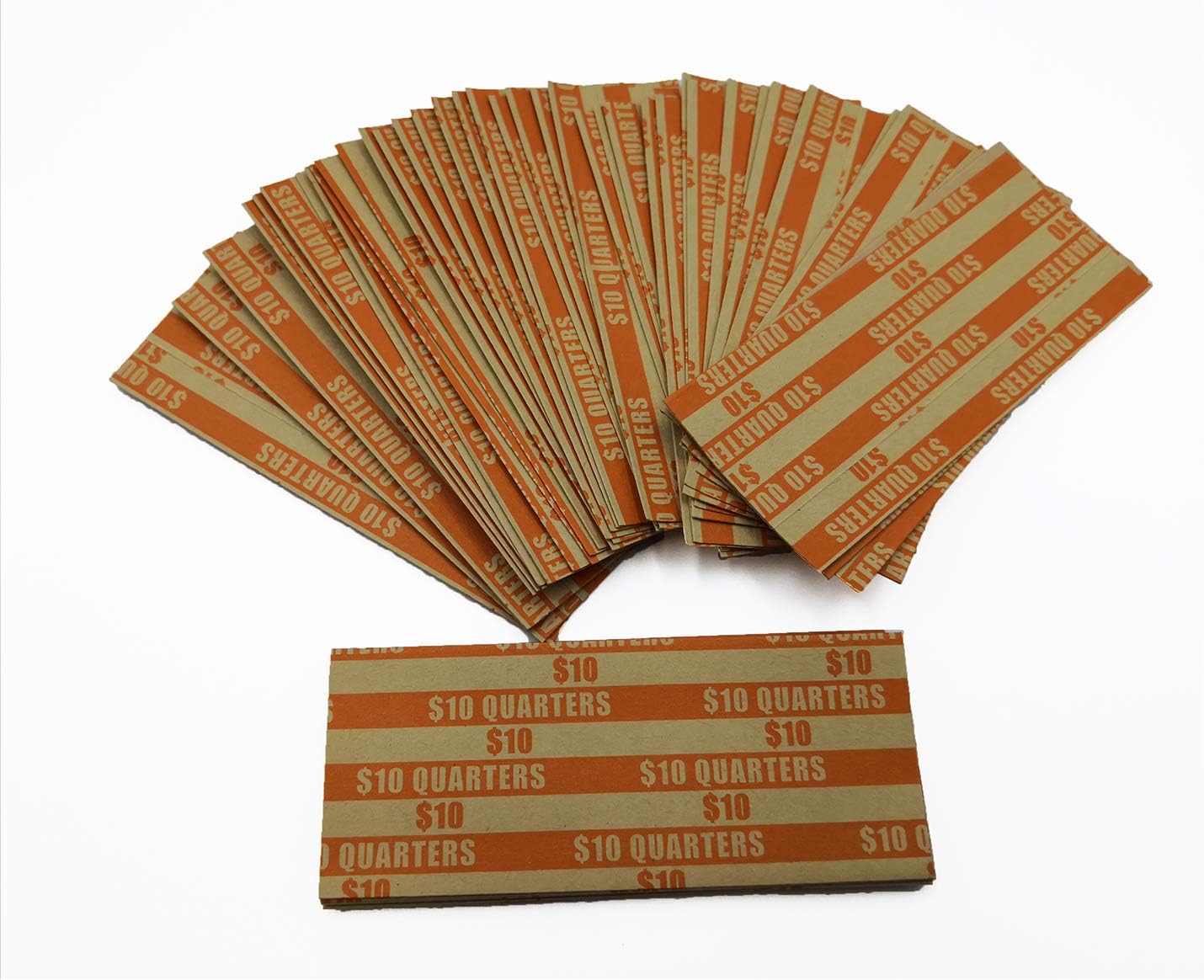 Flat Coin Wrappers Quarter Only, 100 Pack, ABA-Standard Colored Striped Durable Kraft Paper