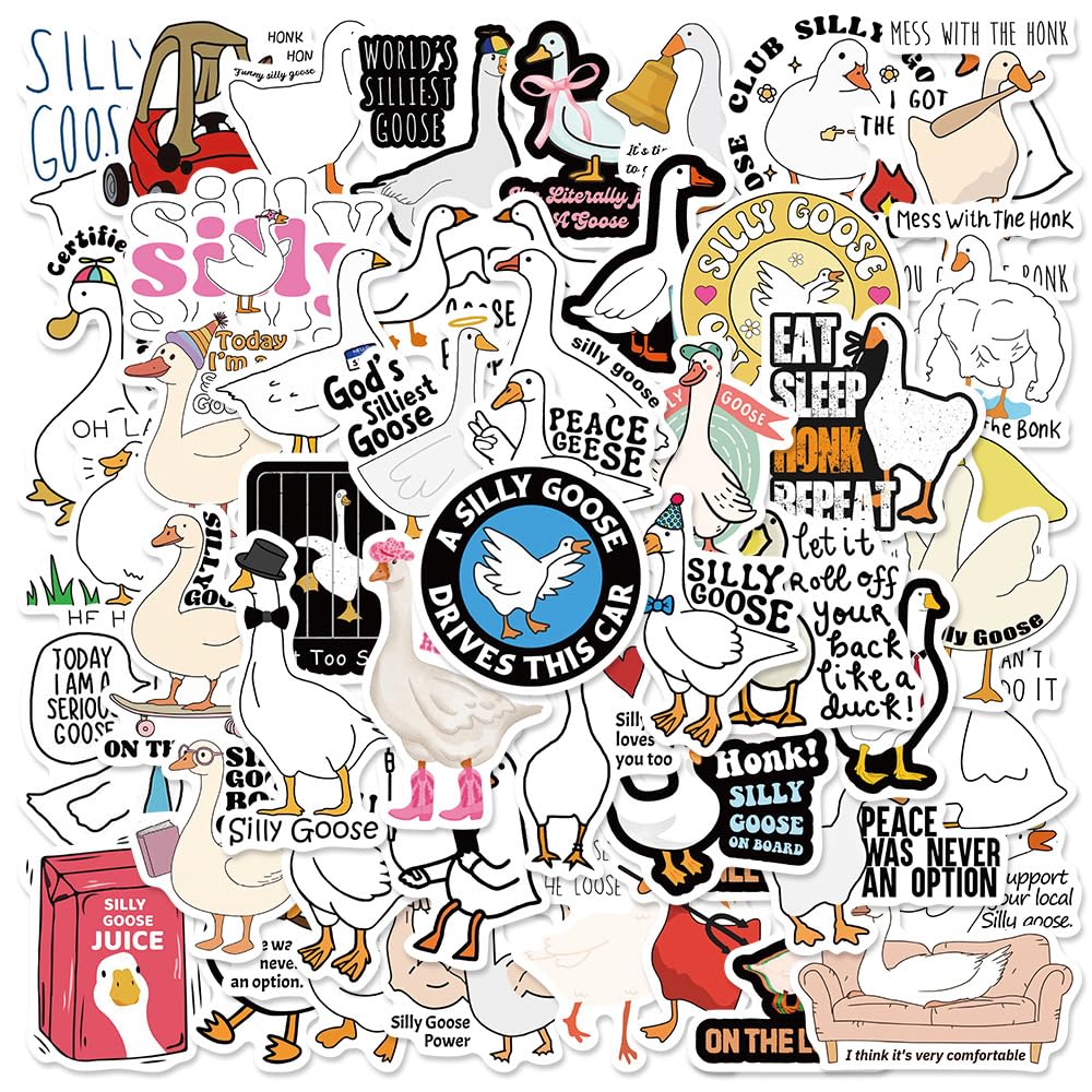 Serhuque Funny Silly Goose Stickers, 50Pcs Goose Meme Waterproof Vinyl Decals For Water Bottle Laptop Notebook Phone Case Skateboard Luggage Hydro Flask Thermos