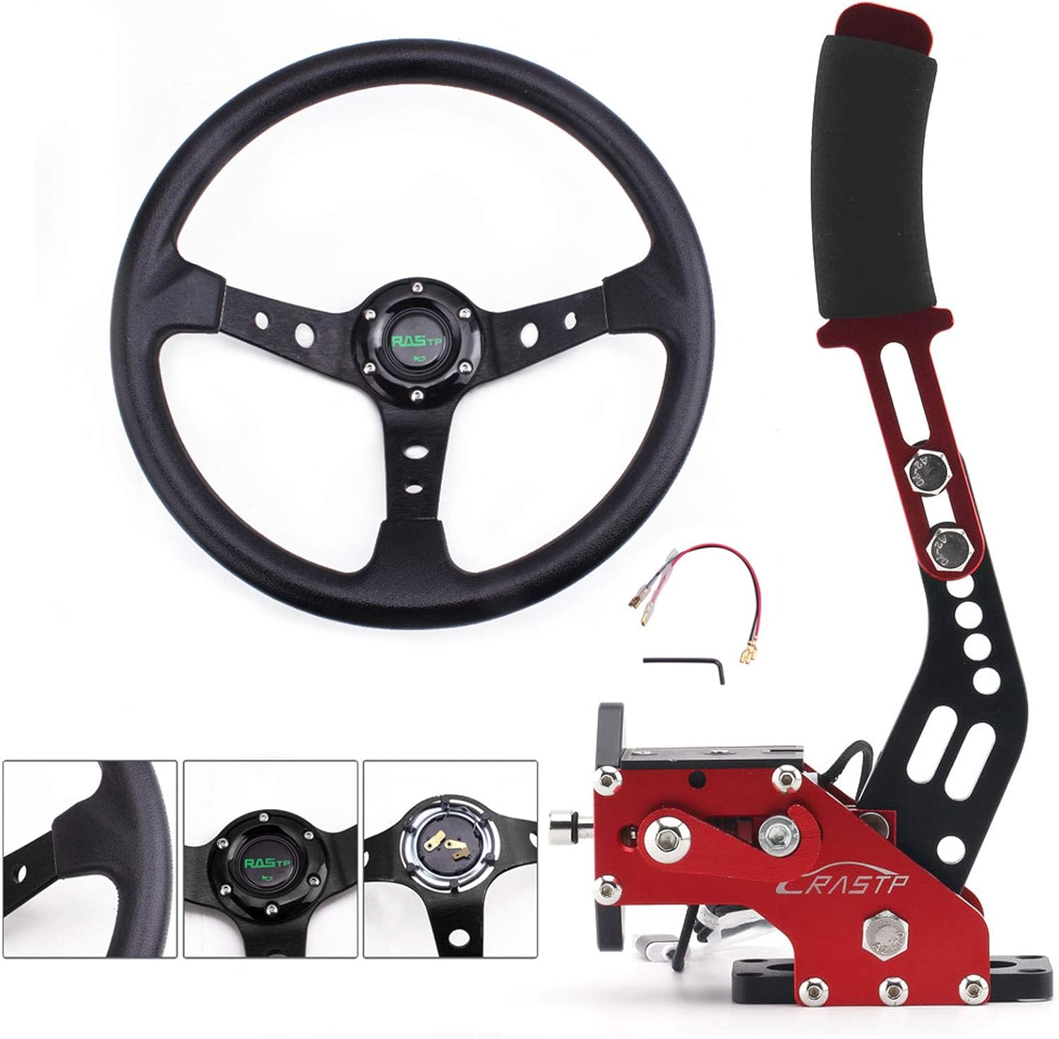 RASTP Racing Steering Wheel+PC USB Handbrake SIM for Racing Games Logitech G27 G25 G29 T500 T300 FANATECOSW LFS DIRT RALLY.2