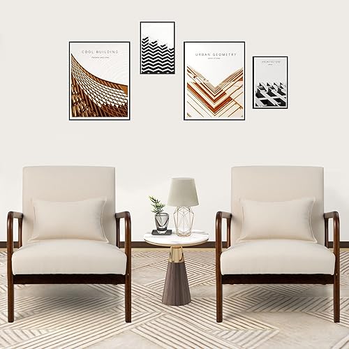 Miniatura 7 de KOTEK Silla decorativa moderna de mediados de siglo con almohada lumbar, sillón de lectura con marco de madera de goma, asiento y respaldo