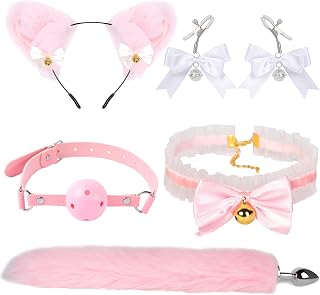 SHILISHAONV Plug Anal Metal Acero Inoxidable Juego De 5 Plugs Anales De Color Rosa Cosplay Bolas Anales Juguetes Sexuales Femeninos Consoladores De Pelo Artificial Suave,Rosado