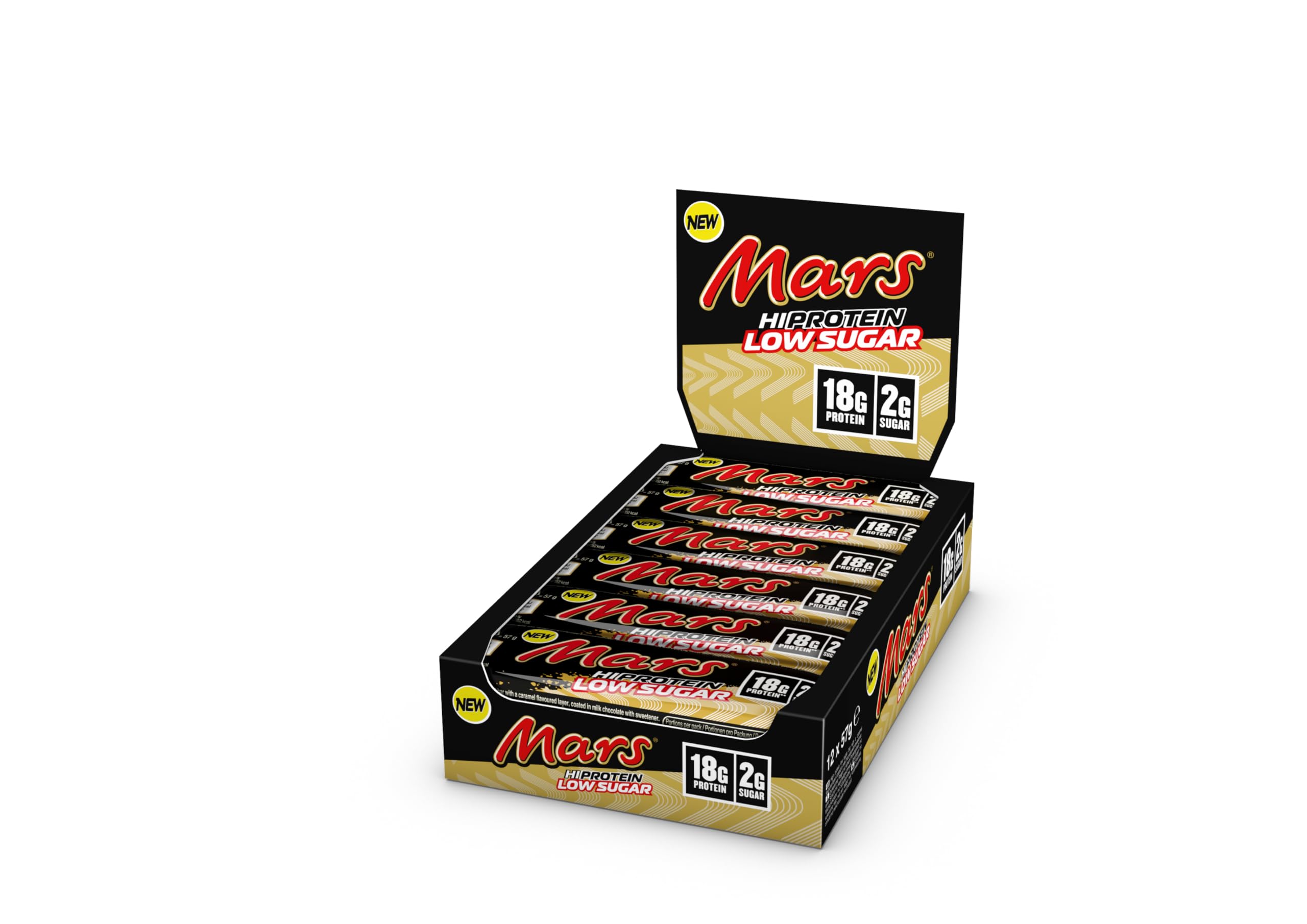 Mars - High Protein Energy Snack Bar | Low Sugar, Only 2g of Sugar per Bar, Caramel, Nougat and Real Milk Chocolate, Contains 18g Protein 12 x 57g Pack