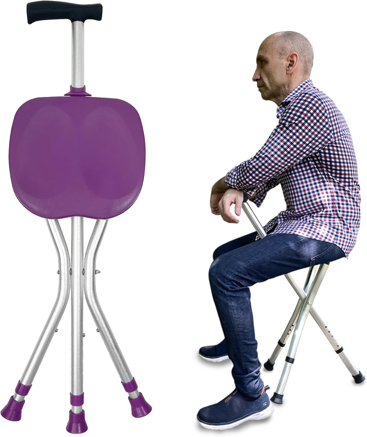 Portable Adjustable Folding Walking Cane with Seat Allows Durability While Walking and Convenience for Sitting, Alloy Crutch Chair, Anti-Slip Lightweight Walking Stick for Seniors