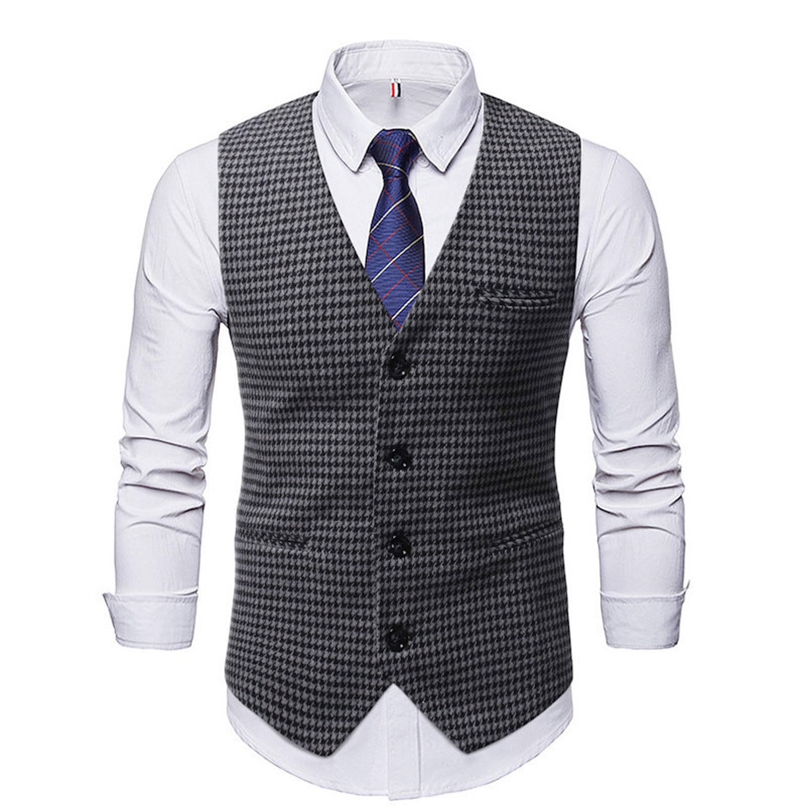 Gilet tradizionale da uomo per Oktoberfest, stile vintage, con tasche e bottoni, classico, con scollo a V, senza maniche, trapuntato, tinta unita, slim fit