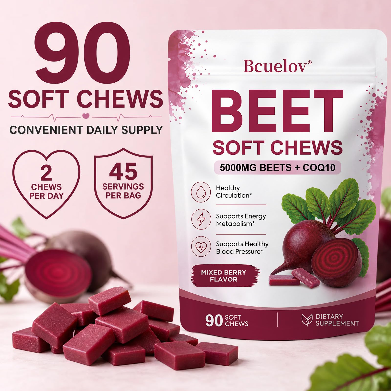 Beet Root Chews with CoQ10, Blood Pressure Support, Mixed Berry, 90 Ct — Amazon image 6