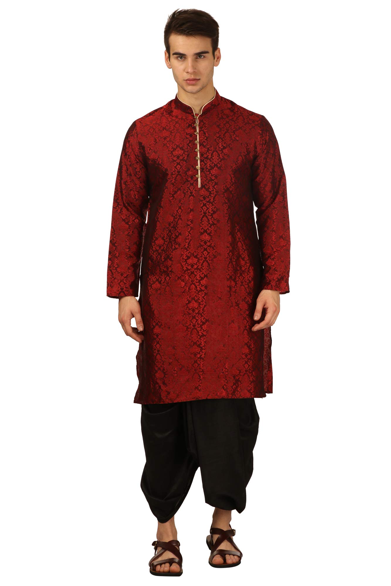 royal kurta Men's Regular Fit Comfortable Silk Blend Dhoti Kurta Set (Red)-picture-38