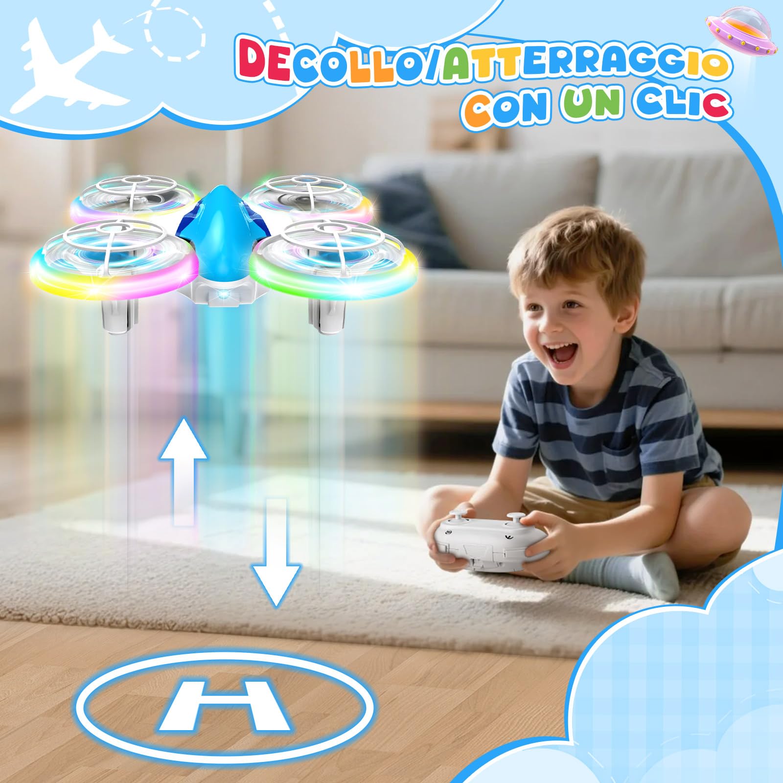 YIKANWEN Drone per Bambini, Mini Drone con Telecomando da 6 7 8 9 10+ Anni, Ragazzi, RC Aereo Giocattolo con Luci LED e Batterie, Adatto per Uso Interno ed Esterno
