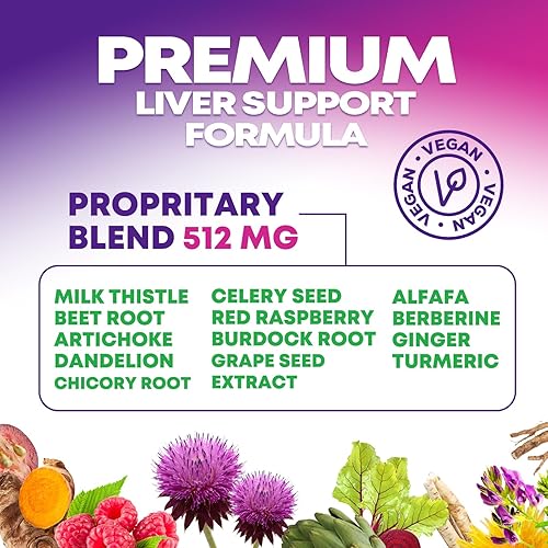 Miniatura 7 de Fórmula suave de desintoxicación y reparación de limpieza hepática - Suplemento avanzado de apoyo hepático con cardo mariano de silimarina, raíz de