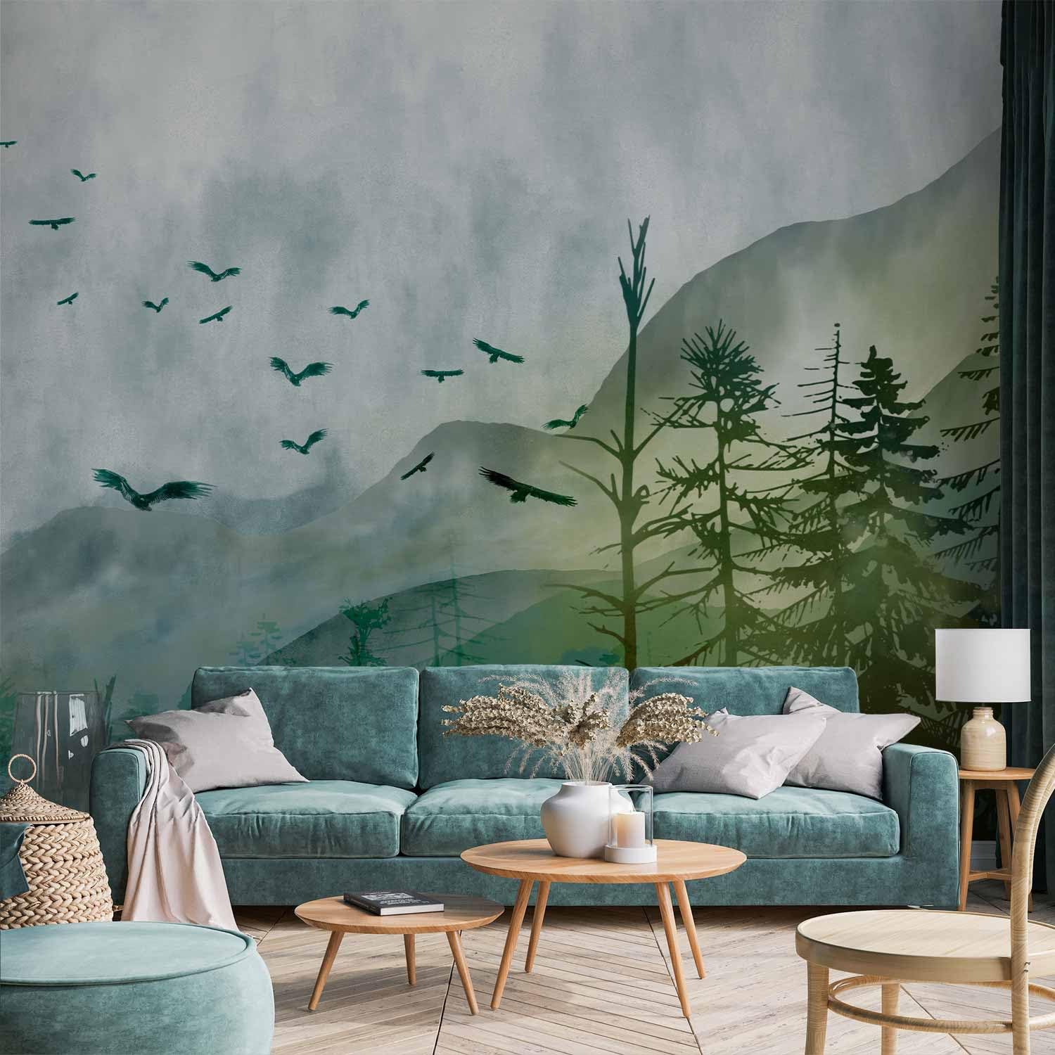 artgeist Wall Mural Landscape 135x101 in - Peel and Stick Self-Adhesive Wallpaper Removable Large Sticker Foil Wall Decor Print Picture Design Forest Mountains Green Nature Like Painted c-A-10017-a-a