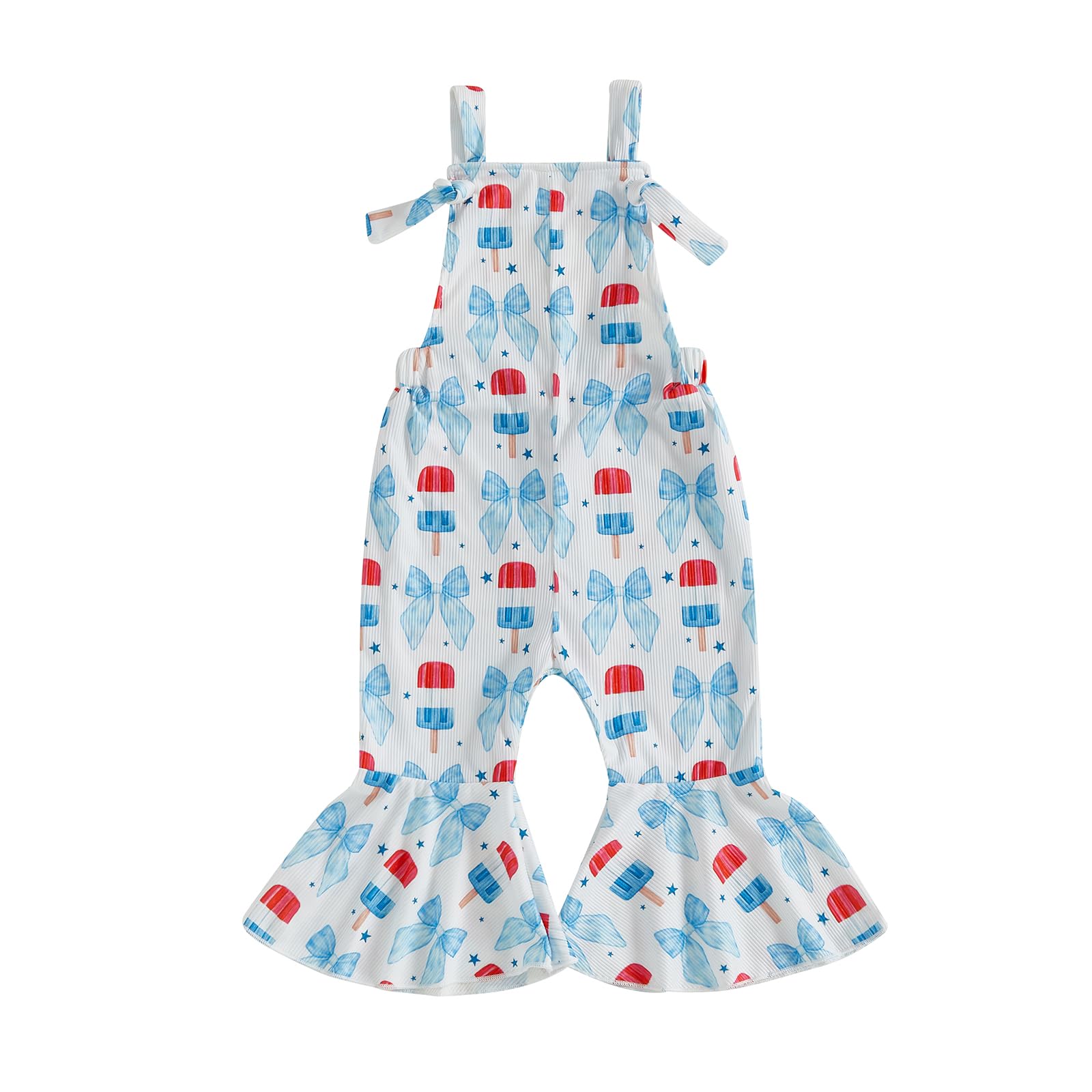 Gaono 4th Of July Baby Girl Bell Botton Overalls Toddler Girl Flare Romper Sleeveless Pants Jumpsuit Boho Summer Clothes (B-White, 12-18 Months)