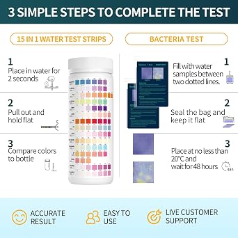EASYTEST 20 in 1 Drinking Water Test Kit - Well Water Testing Kit - Water Test Strip for House Water for pH, Hardness, Chlorine, Lead, Iron, Bacteria & More