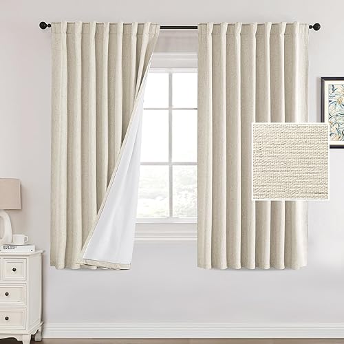 Miniatura 14 de PrinceDeco Cortinas de lino 100% opacas para dormitorio de 84 pulgadas de largo, juego de 2 paneles de cortinas opacas con pestaña trasera y