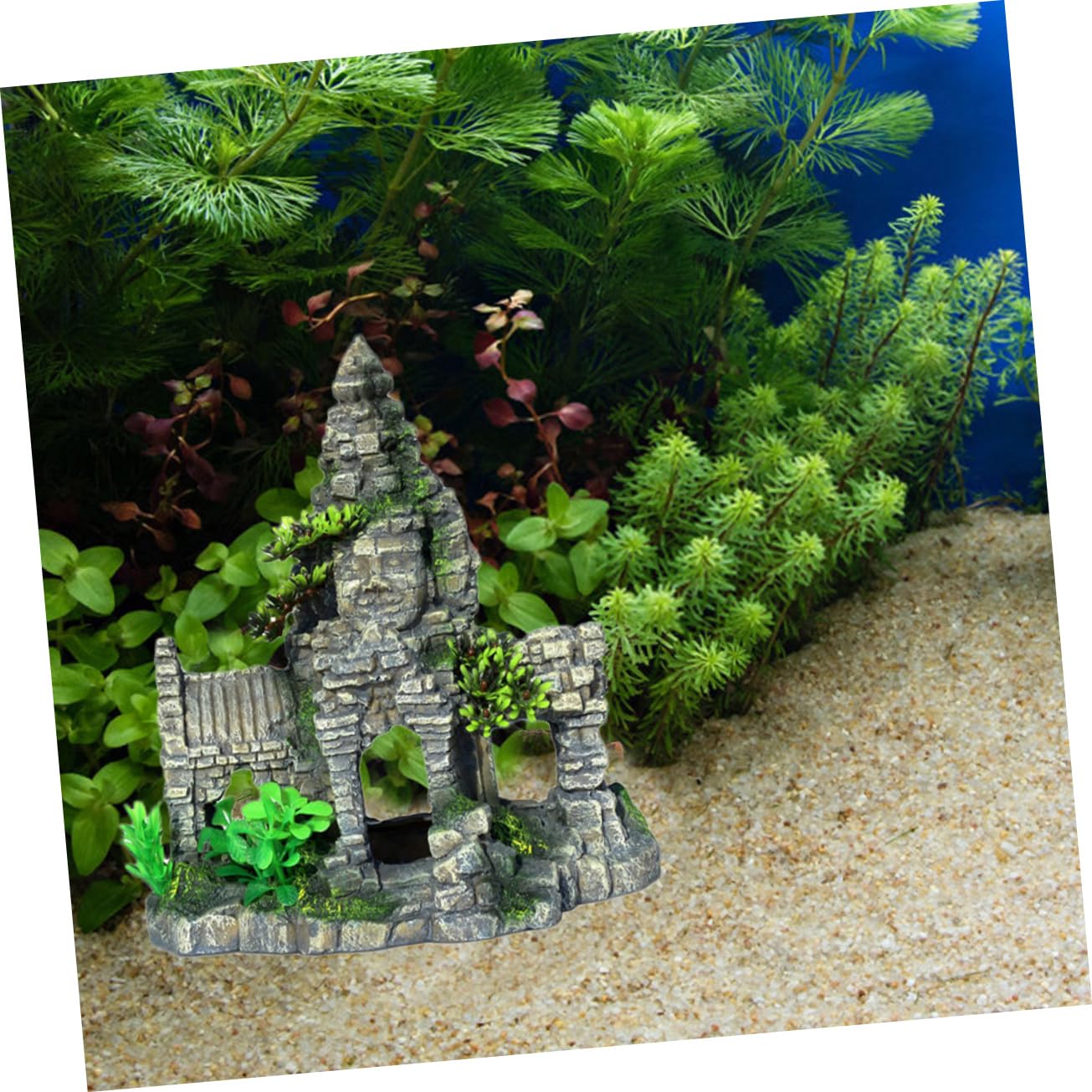 Kisangel Vier Buddha-Statue Aquarium Aquarium Landschaft Fisch Zucht Nest Harz Material Robuste Konstruktion