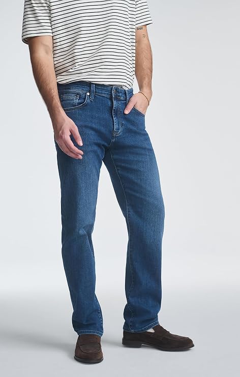 Mavi Men's Zach Mid Rise Straight Leg Jeans, Deep Brushed Williamsburg