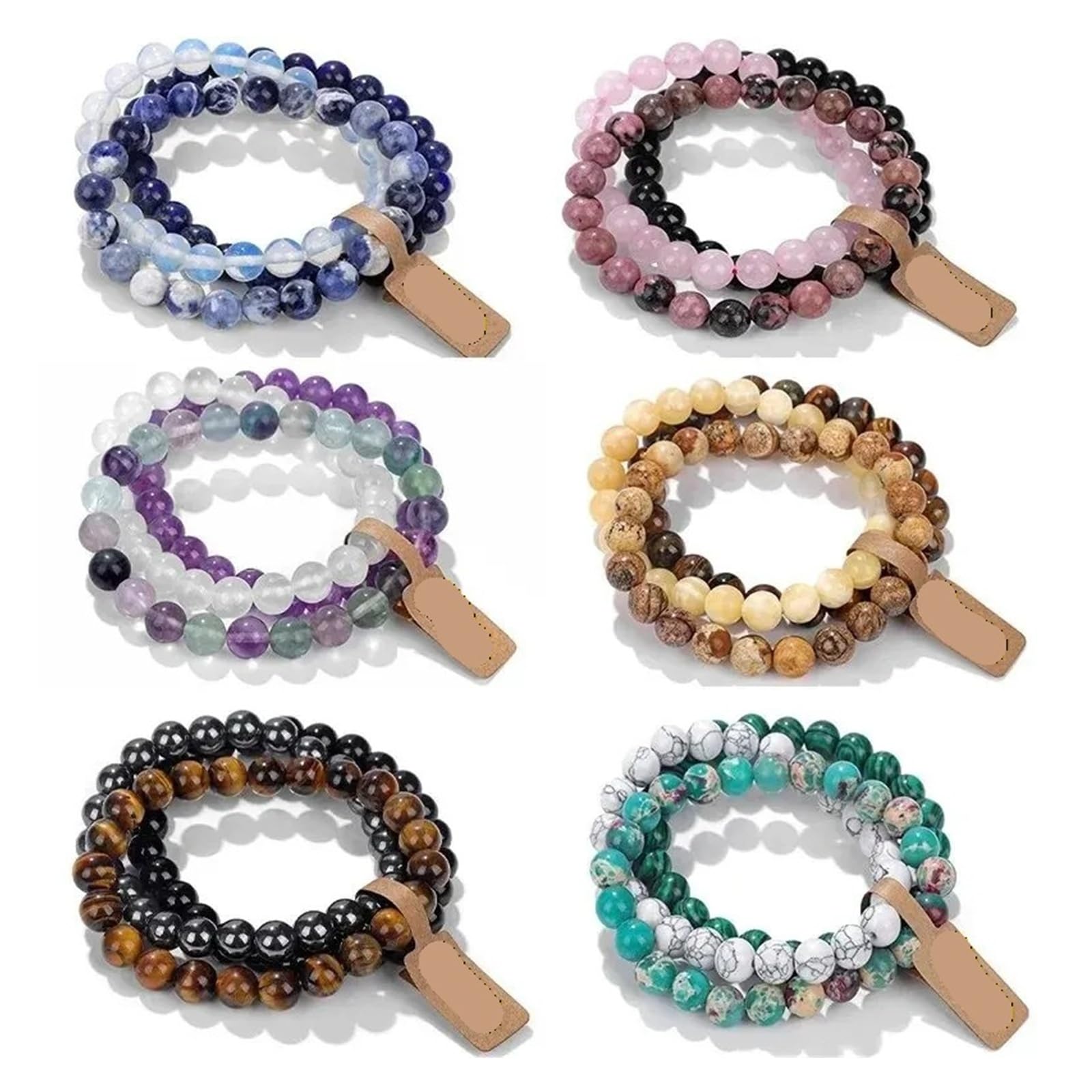 Generico Bracciale da donna semiprezioso con perline di cristallo e pietra, combinazione multistrato ametista