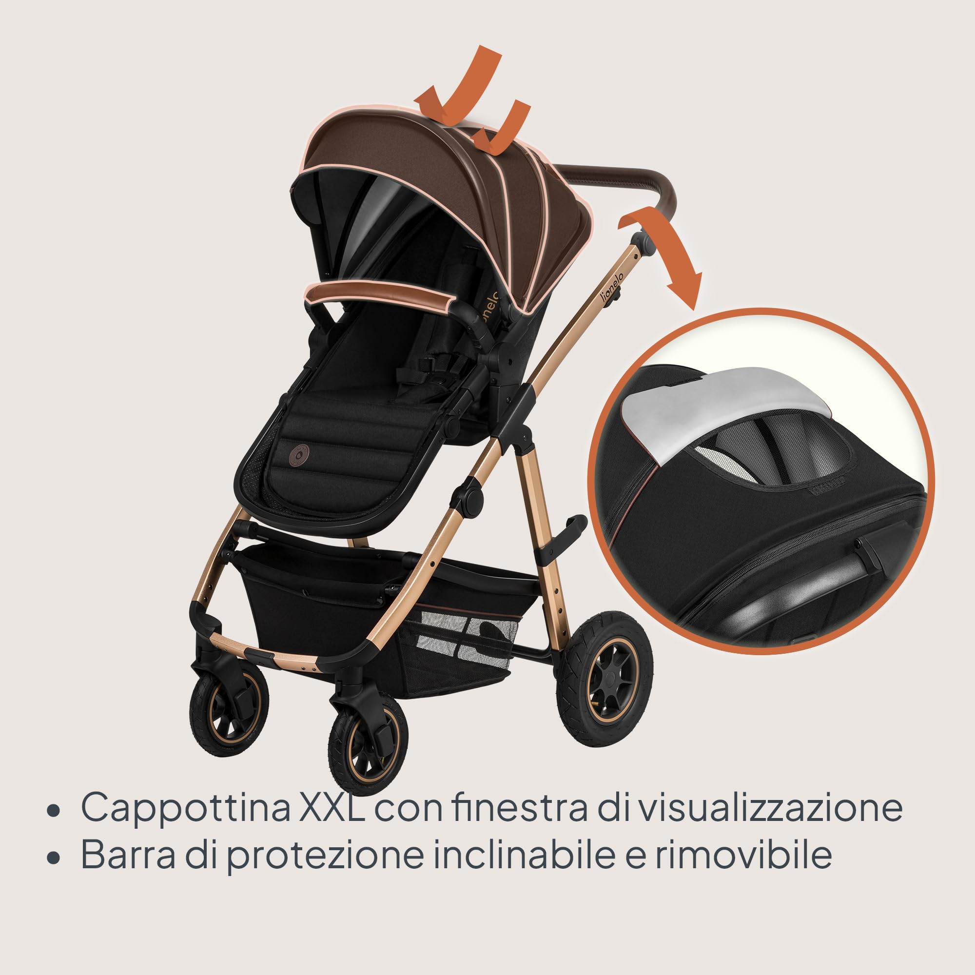 LIONELO Amber Passeggino Trio 3-in-1 0-22 kg Pieghevole Regolabile Ruote Grandi Cappotina XXL