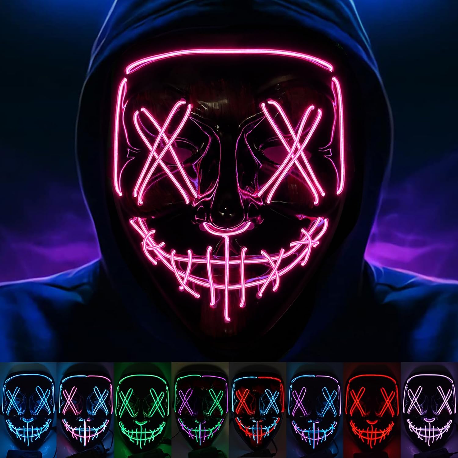 Halloween LED Light Up Mask, Scary Mask with 3 Modes for Adults