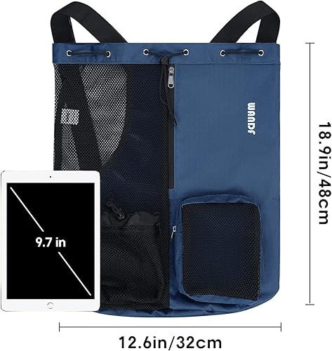 Vista 25 de WANDF Mochila de malla con cordón y bolsillo húmedo para natación, gimnasio y equipo de entrenamiento Negro