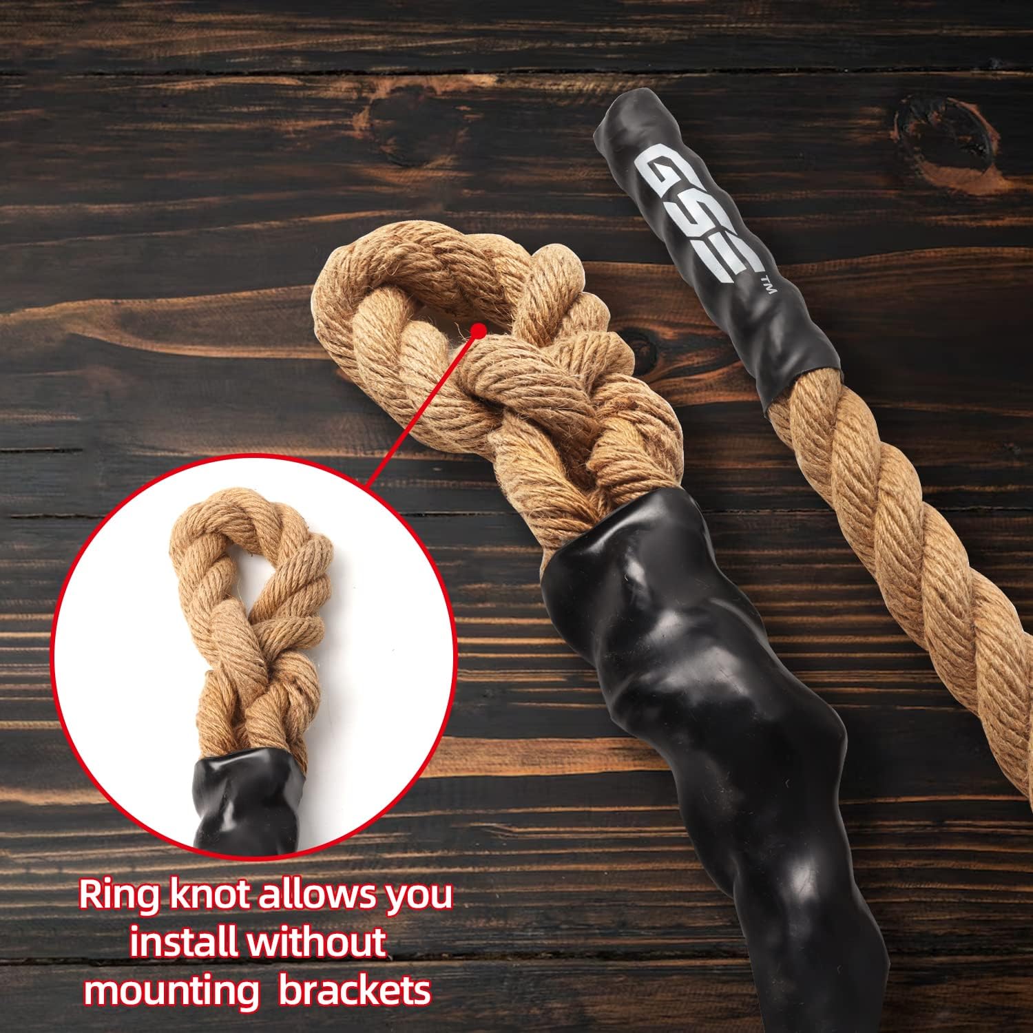 GSE Battle Exercise Training Rope, Heavy Gym Climbing Rope -6/10/15/20/25/30/40/50 Foot Lengths, for Home Gym & Outdoor Exercise, Physical Education, Strength Training