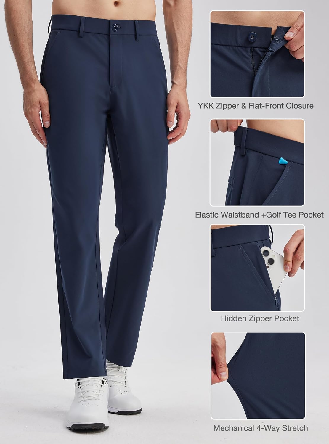 Men's Classic Fit Golf Pants with 5 Pockets - Stretch Quick Dry 30"/32"/34" Inseam, Work Slacks