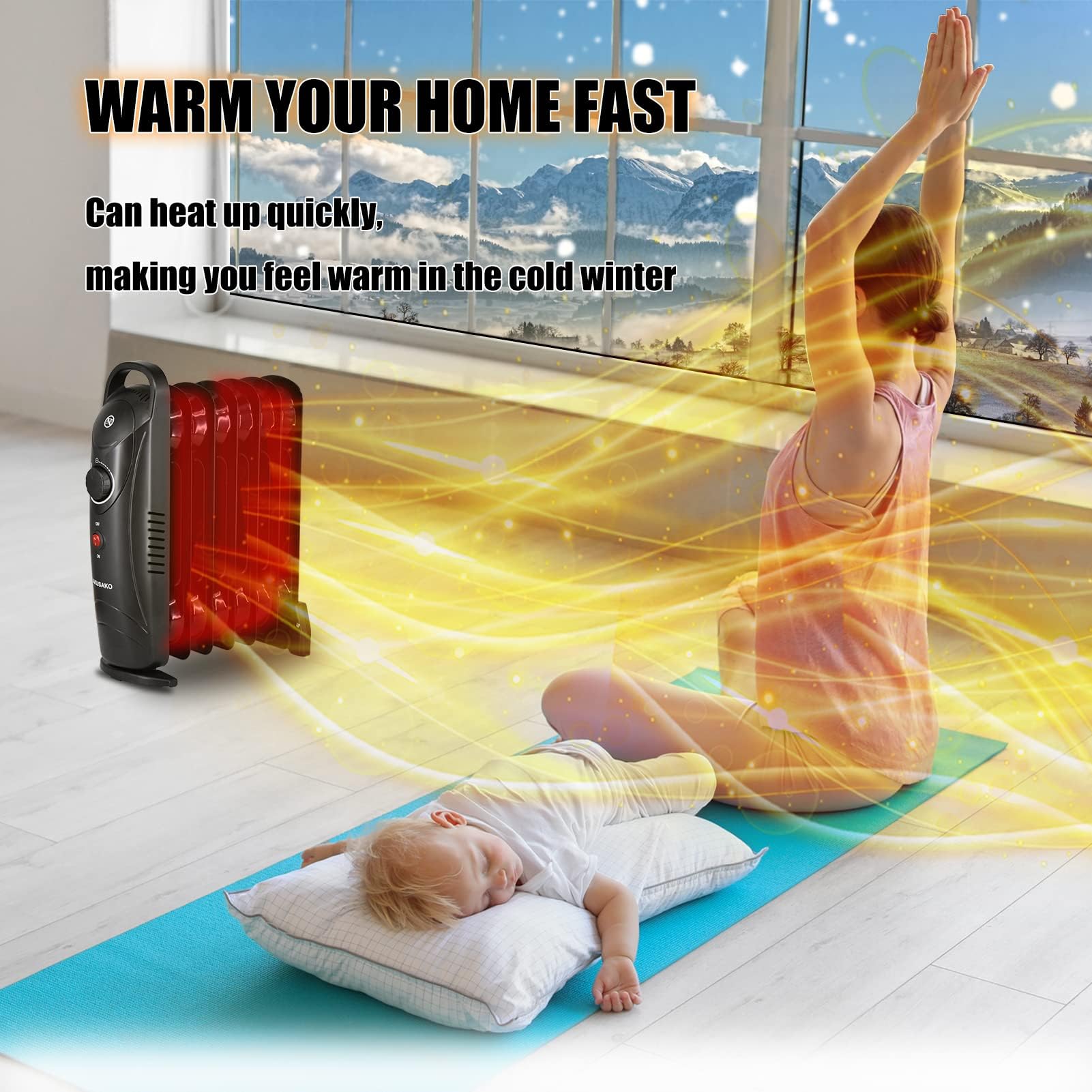 Oil Filled Radiator Heater - 700W Portable Electric Space Heater with Thermostat, Overheat Safety, Oil Heaters for Indoor Use, Home, Bedroom, Office