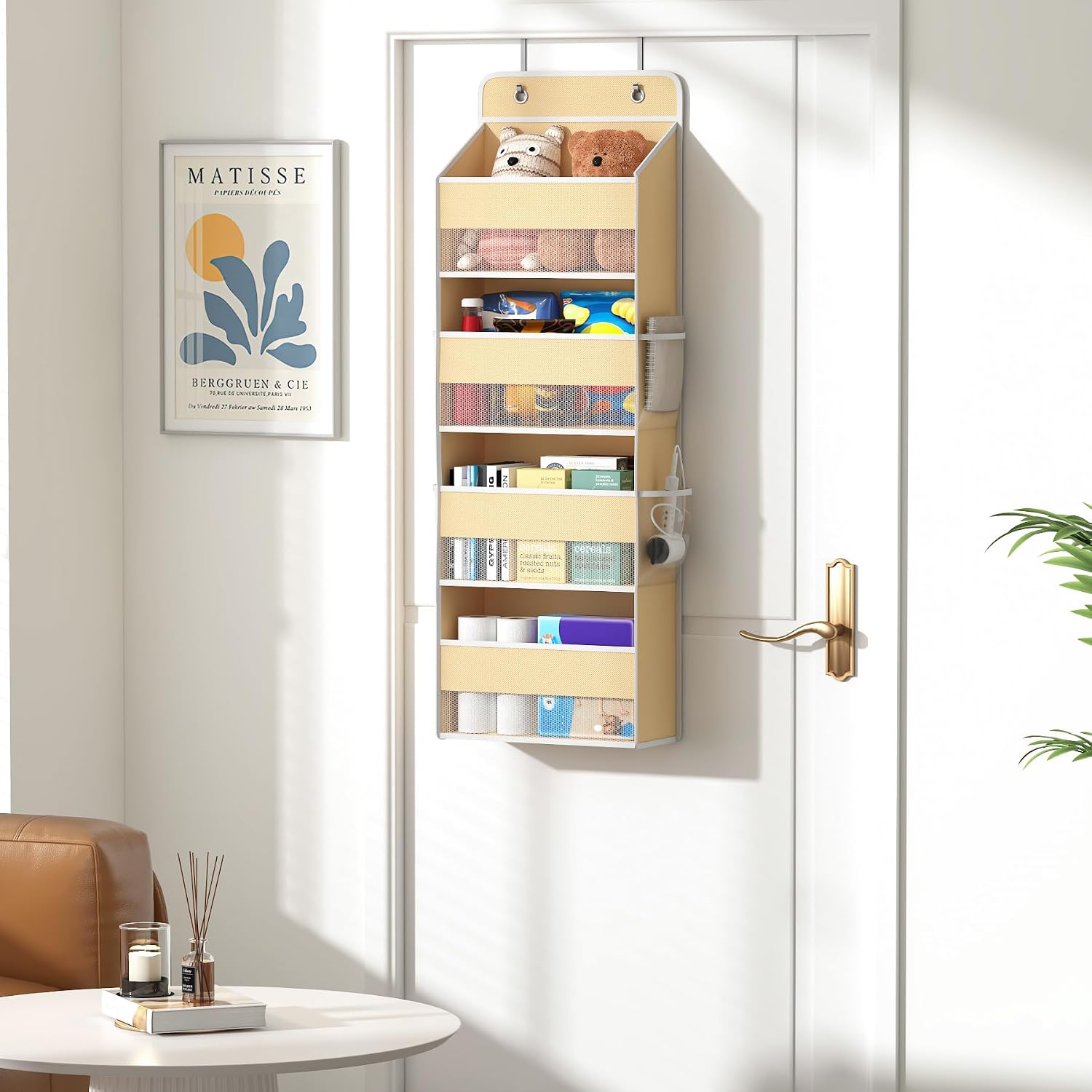 Kaitiemoo 1 Pack 4-Tier over the Door Organizer, Heavy-Duty Large Deep Pocket Hanging with 4 Large Front & 4 Side Pockets for Pantry, Kitchen, Bathroom, Dorm, Beige