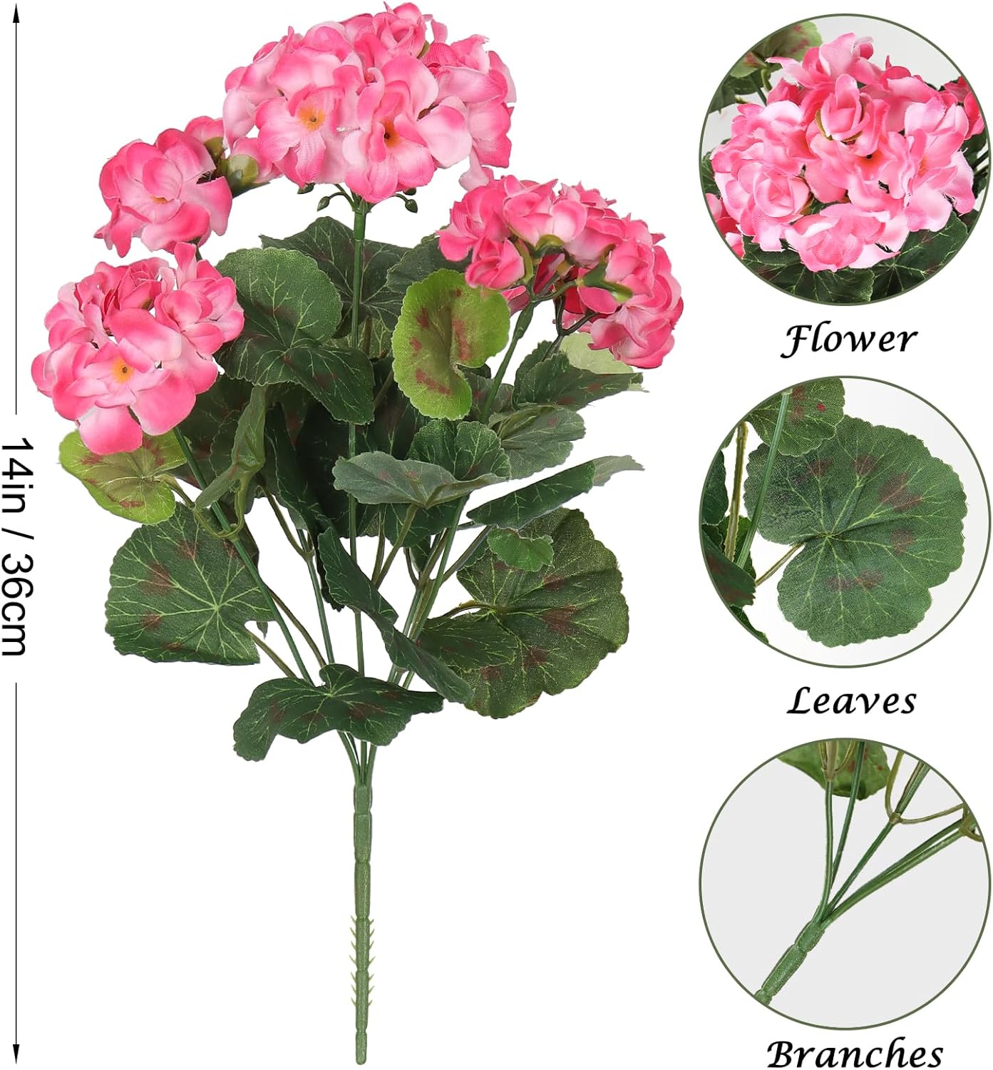 Artificial Flowers for Outdoors, 4 Pack 19'' Pink Geraniums Silk Flowers UV Resistant No Fade Faux Flowers Geraniums Bush for Home Outdoor Garden Porch Window Vase Wedding Decor - Image 2