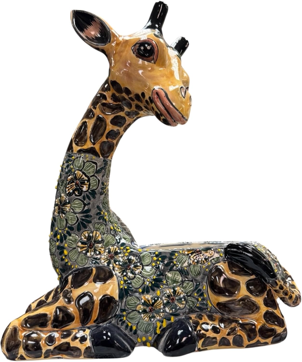 Talavera Giraffe Planter Flower Animal Pot Cute Folk Art Indoor Outdoor Hand Painted Multicolor Handmade Mexican Pottery 14.5" (Multi 2)