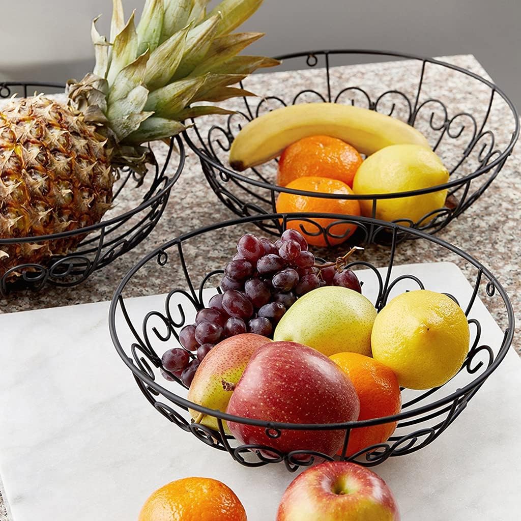 3-Tier Hanging Fruit Basket Heavy Duty Wire Vegetable Storage Bowl Ceiling Hanger Kitchen Decoration