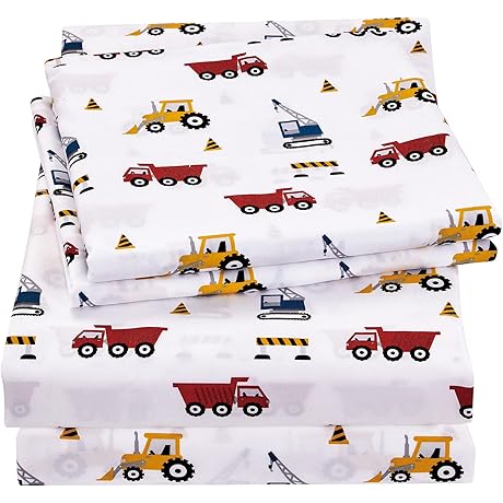 Viviland Excavator Boy Twin Comforter Set: Breathable Fitted Sheet for Kids, Toddlers