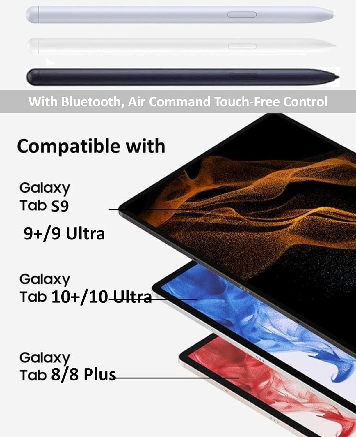 Tab S9 | Tab S10 S Pen [with-Bluetooth] Replacement for Samsung Galaxy Tab S9, S9+, S9 Ultra, S10+, S10 Ultra Stylus Pen Air Command Touch-Free Control with 5*Tips/Nibs (Blue)