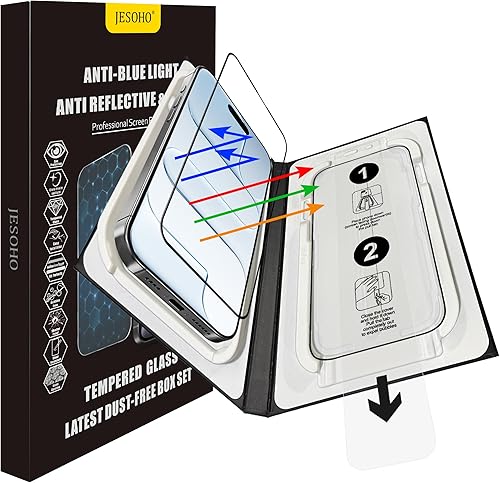 Miniatura 13 de Protector de pantalla antirreflejos para iPhone 15 Pro Max (6.7 pulgadas), bloqueo de luz azul, vidrio templado HD antirreflectante de grado militar