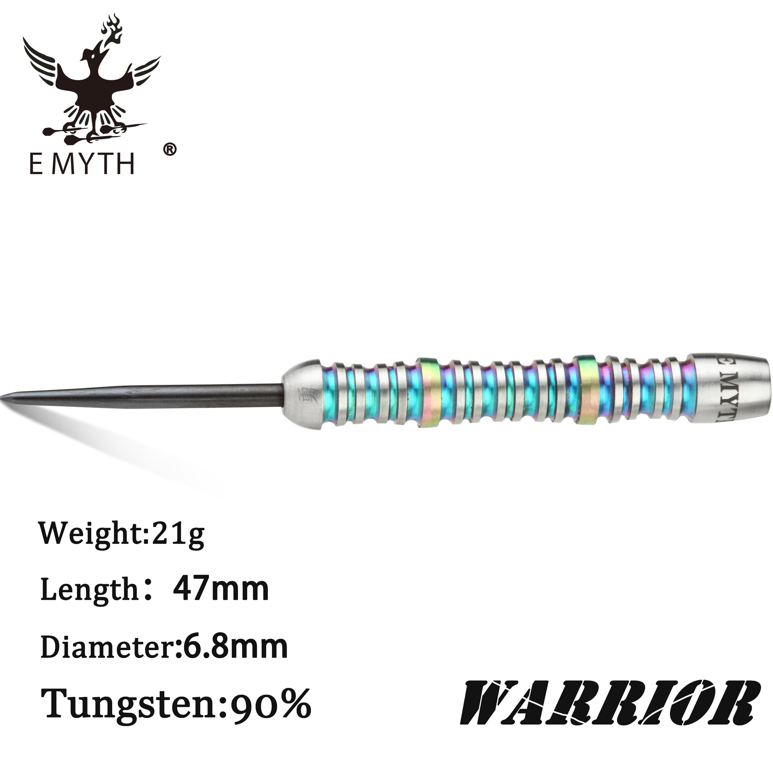 EMYTH Warrior Zestaw rzutek ze stali wolframowej, 21 g, 90% wolframu, 6,8 mm × 47 mm, opalizujące, segmentowe, antypoślizgowe radełkowane, pełne akcesoria, zestaw prezentowy wojownika do turnieju i