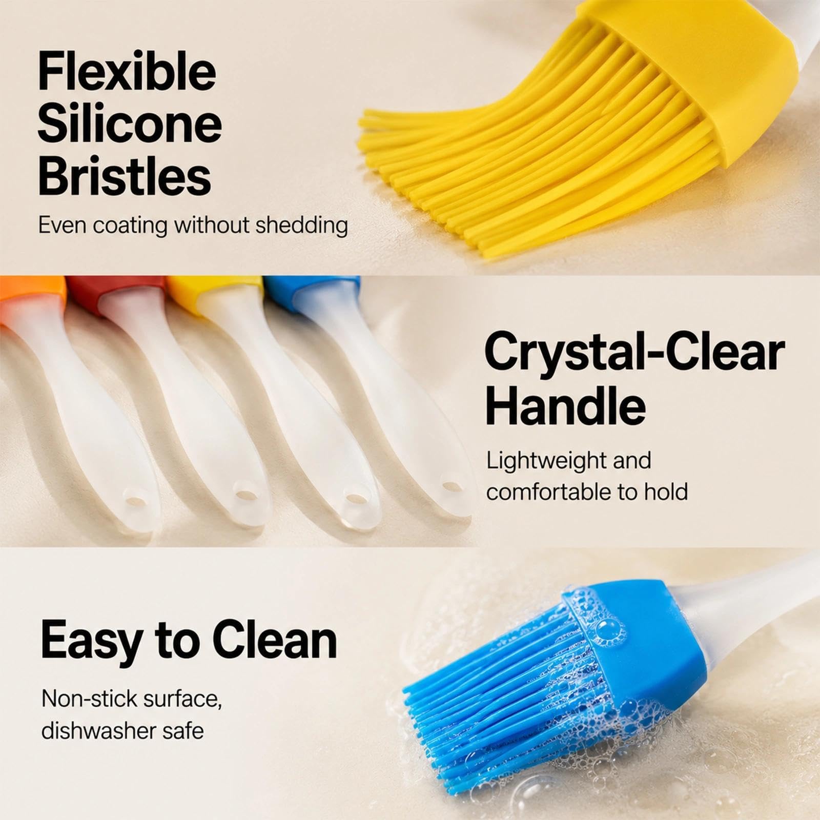 Confezione da 4 pennelli in silicone per pasticceria e barbecue, resistenti al calore, antiaderenti, lavabili in lavastoviglie, gadget da cucina per grigliare e cuocere