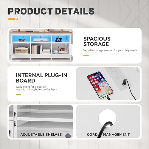 Miniatura 4 de YITAHOME Soporte de TV para televisores de 65 pulgadas, centro de entretenimiento con armarios de almacenamiento, toma de corriente y luz LED,