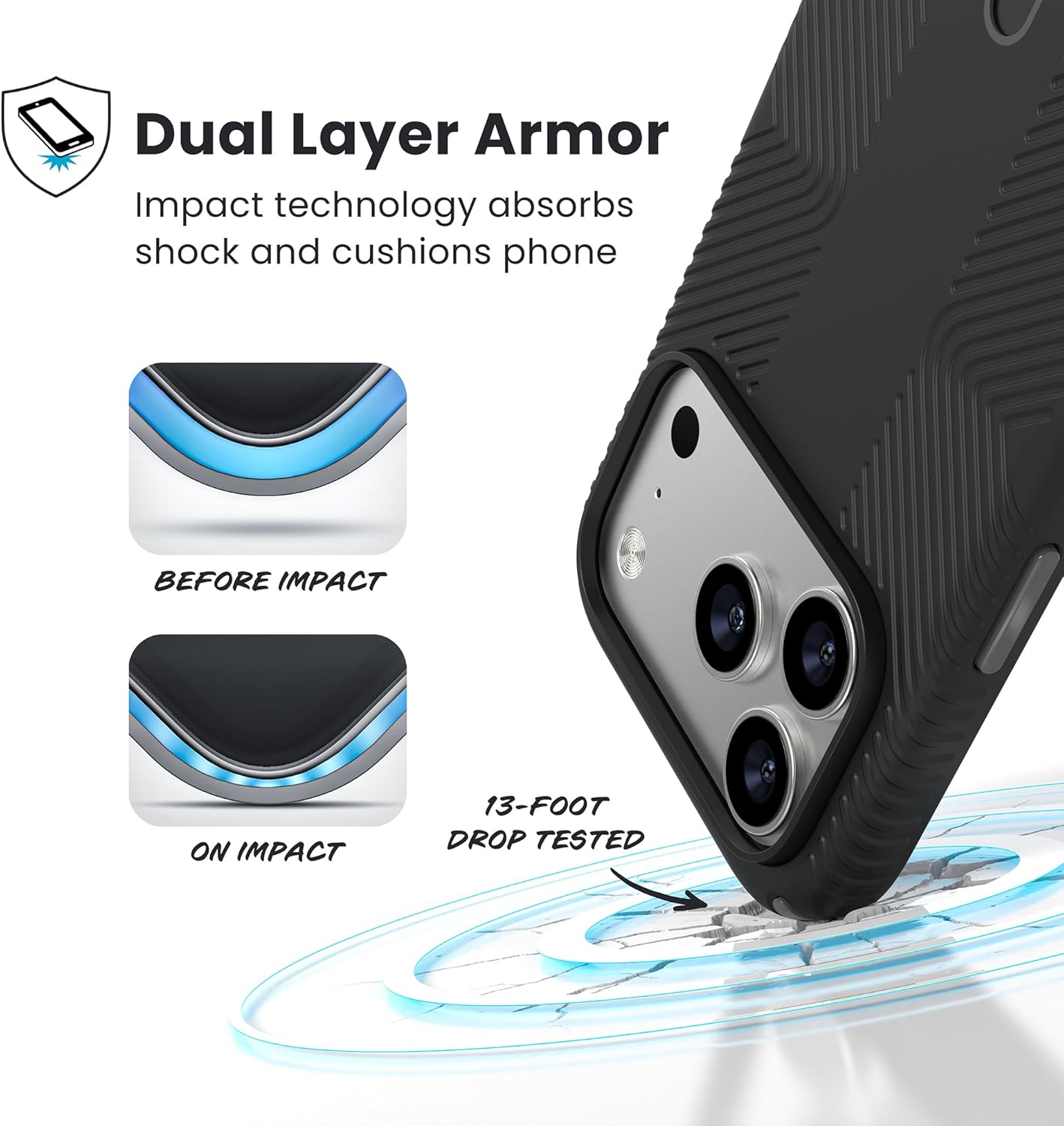 Speck PRESIDIO2 Grip for iPhone 17 Pro Case, ClickLock Interlock, Slim Protective Case, Black/Slate Grey/White