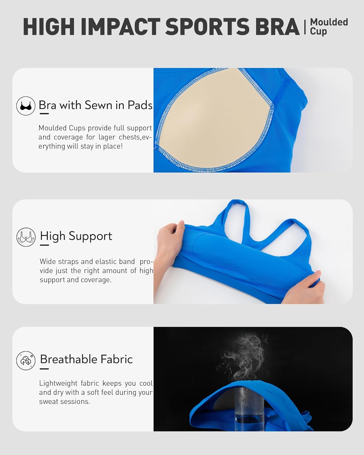 RUNNING GIRL Sports Bras for Women High Support,Racerback High Impact Grey Sports Bra Moulded Cup Workout Bra Push up - Image 2