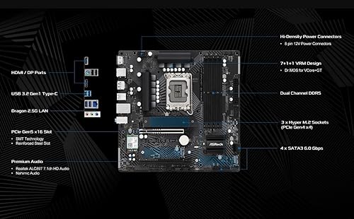 Vista 2 de ASRock B760M PG Lightning WiFi soporta procesadores Intel Core de 13ª generación y 12ª generación y próxima generación (LGA1700)