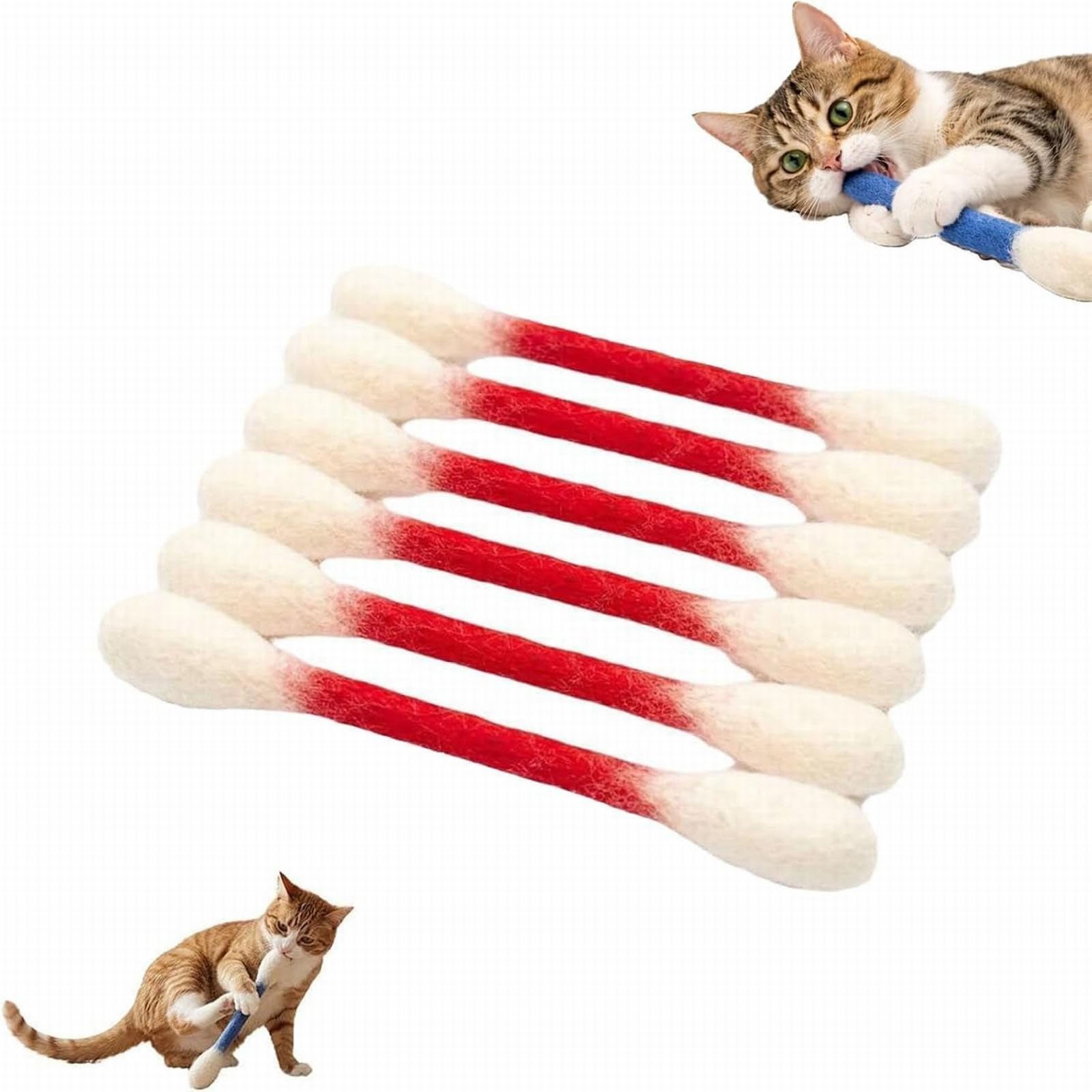 Cotton Swabs Cat Toys with Catnip, 6 PCS Kitten Teething Cotton Swabs - Cat Chew Toy - for Outdoor Home Exercise Training Entertainment Yard Park (A)