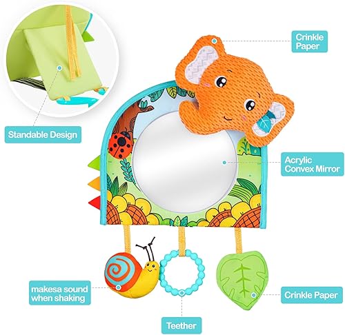 Miniatura 5 de Koty Juguetes de asiento de automóvil para bebés centro de actividades con espejo mordedor y papel arrugado divertido juguete de viaje para asiento