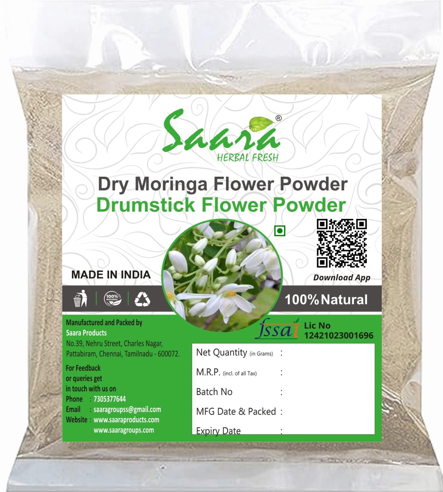 Saara HERBAL FRESH Moringa Flower Powder,(100grams) Murungai Poo Powder, Drumstick Flower, Dry Murungai Poovu Powder, For Making Herbal Tea, Soup, Salads, 100g(Pack of 1 X 100gm) (B09JSXD3ZV) Amazon Price History, Amazon Price Tracker