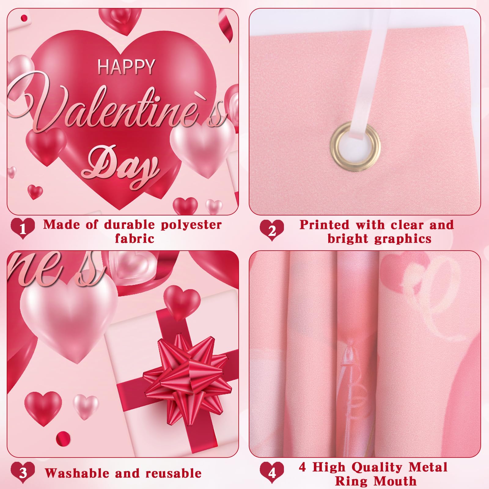 Creaher Valentine's Day Decorations Backdrop Banner Happy Valentines Day Banner, Fabric Valentine's Day Background - Image 3
