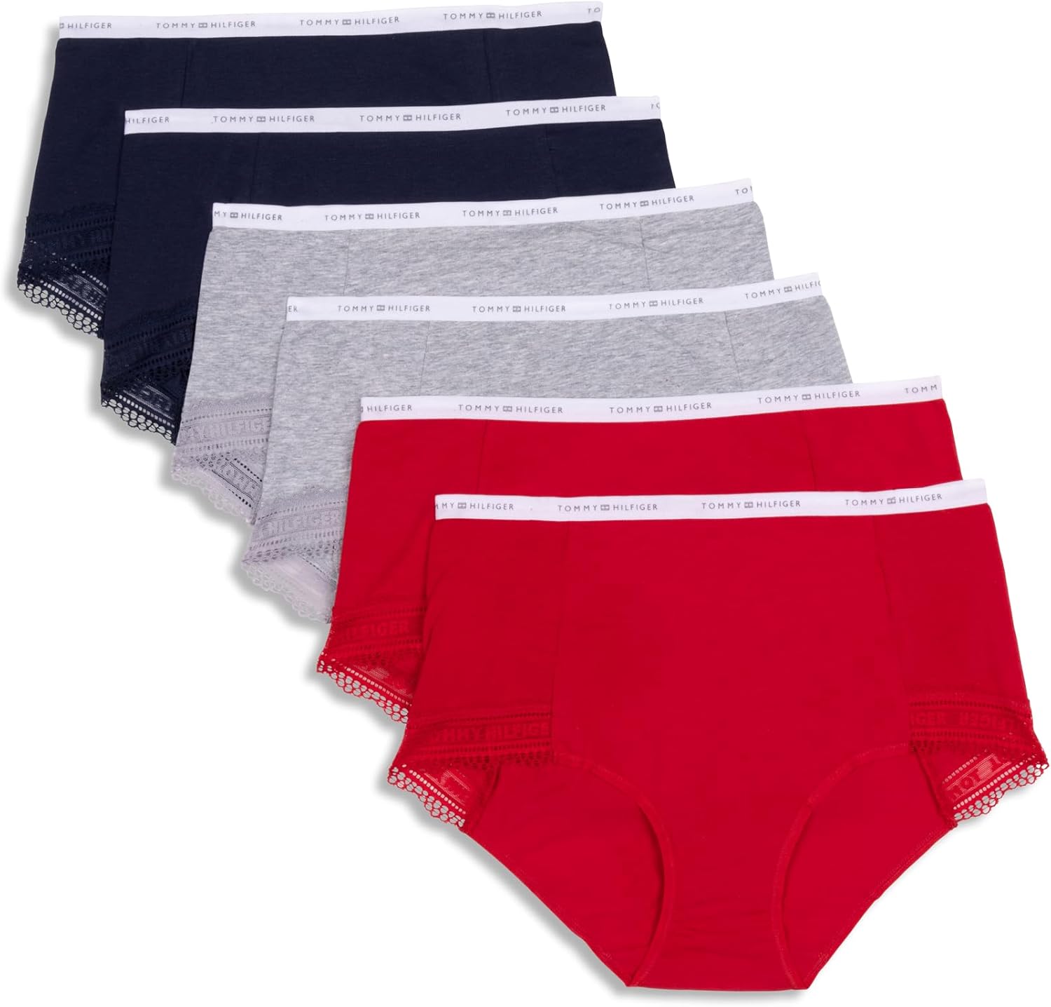 Tommy Hilfiger womens Logo Waistband Lace Trim Cotton Brief 6 Pack