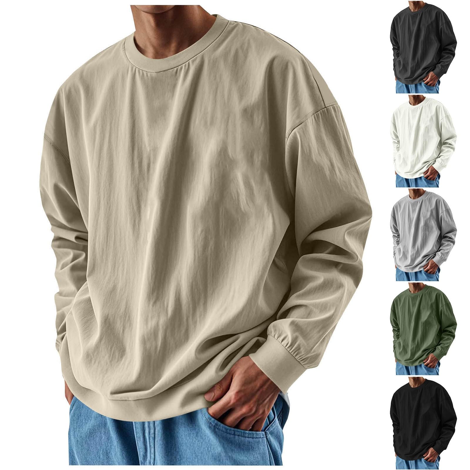 Camiseta de manga larga para hombre, casual, ajuste holgado, cuello redondo, sudadera básica, estilo urbano, cómoda, uso diario, para el trabajo, viajes, actividades de fin de semana, ocio, trajes