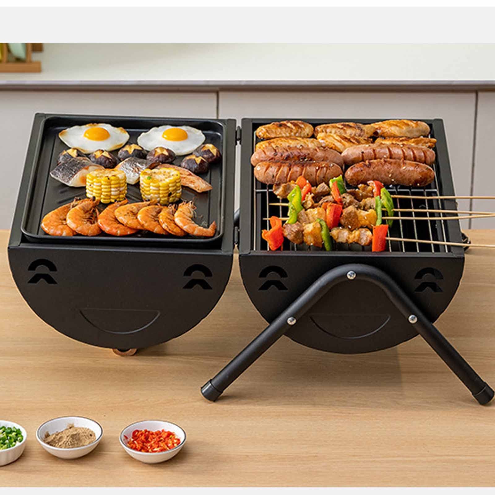 Griglia E Piastra Combinate, Griglia Portatile Senza Fumo Da 14,96", Per Cucina All'aperto Al Coperto Barbecue Campeggio Picnic Patio Cortile,Nero