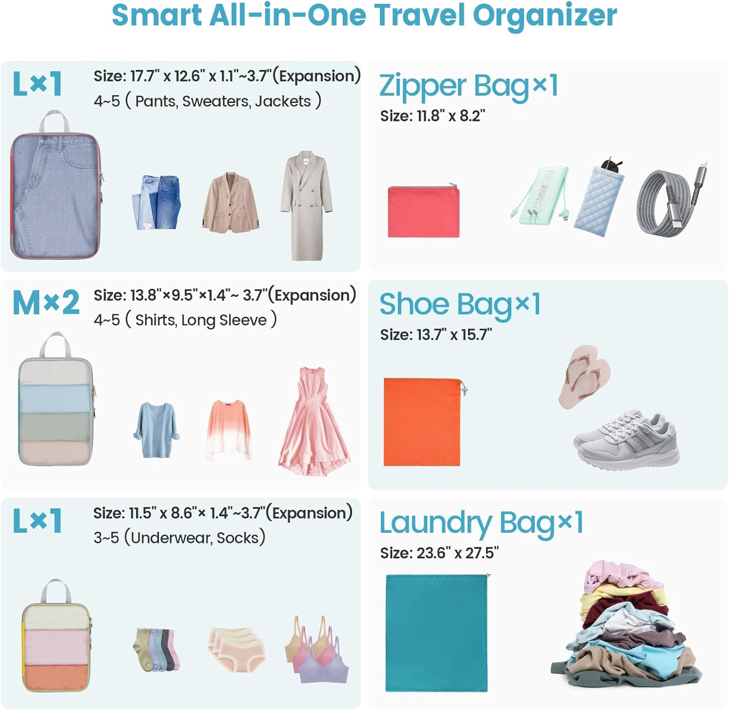 Cambond Compression Packing Cubes for Travel - Lightweight Expandable Travel Bags Luggage Organizers Travel Essentials Compression Cubes for Travel Space Saver for Carry on Suitcases Organizer - Image 2