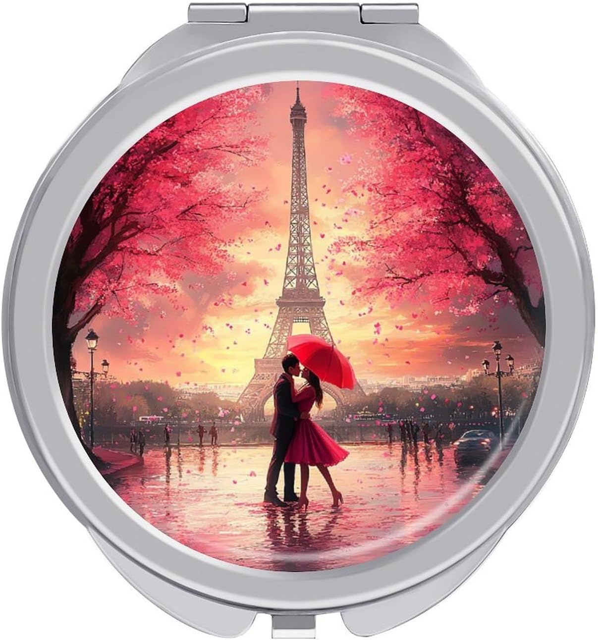 Couples Kiss in Paris Eiffel Tower Compact Makeup Mirror Mini Foldable Cosmetic Mirror Portable Travel Mirror for Purse Pocket